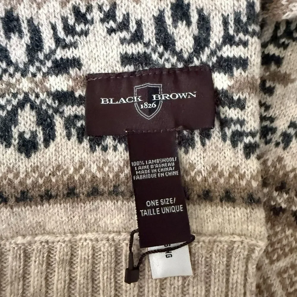 NWT Black Brown 1826 Men's/Unisex Brown/Tan/Black Fair Isle Lambs Wool Scarf